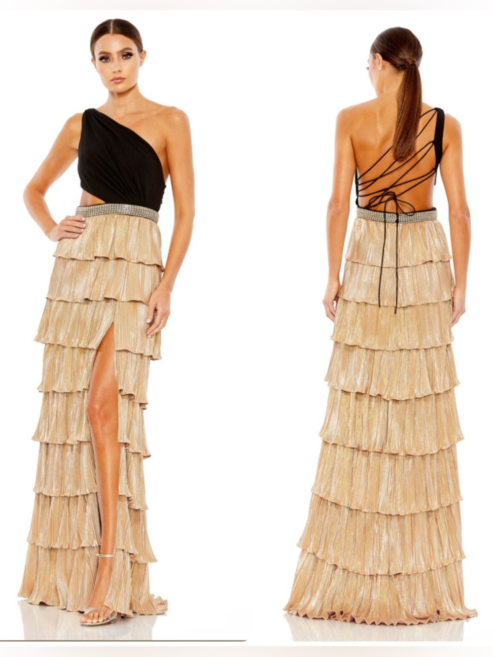 IEENA FOR MAC DUGGAL Jeweled-Waist Layered Skirt Gown Maxi Dress 26742 NWT $498